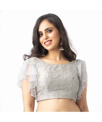 Grey sequin & Thread Work Dupion Blouse 1