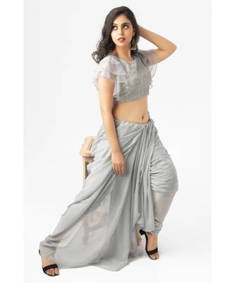 Grey sequin & Thread Work Dupion Blouse 3