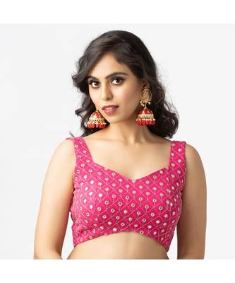Pink Zari With Mirror Work Georgette Blouse 1