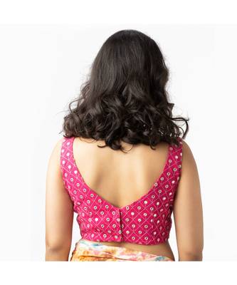 Pink Zari With Mirror Work Georgette Blouse 2