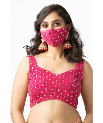 Pink Zari With Mirror Work Georgette Blouse 3