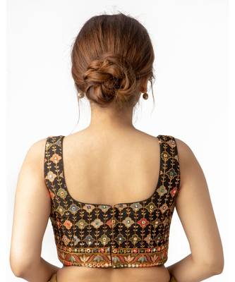 black Thread Work crepe shiffon Blouse 2
