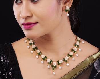 Natural Pearls N colourful Flower Necklace Set 1