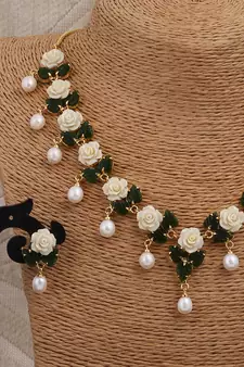 Natural Pearls N colourful Flower Necklace Set
