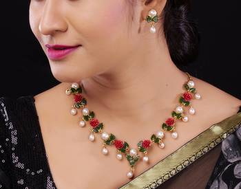 Natural Pearls N colourful Flower Necklace Set 1