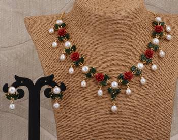 Natural Pearls N colourful Flower Necklace Set 3