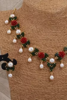 Natural Pearls N colourful Flower Necklace Set