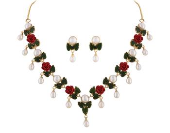 Natural Pearls N colourful Flower Necklace Set 4