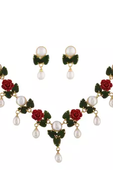 Natural Pearls N colourful Flower Necklace Set