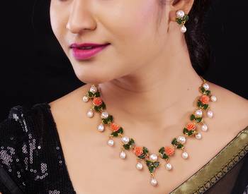 Natural pearls N colourful Flower Necklace Set 1