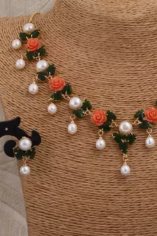 Natural pearls N colourful Flower Necklace Set