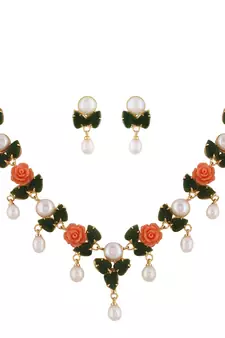 Natural pearls N colourful Flower Necklace Set