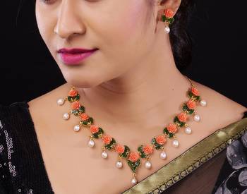 Natural Pearls N colourful Flower Necklace Set 1