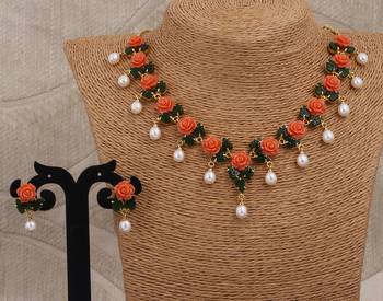 Natural Pearls N colourful Flower Necklace Set 3