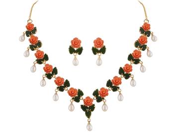 Natural Pearls N colourful Flower Necklace Set 4