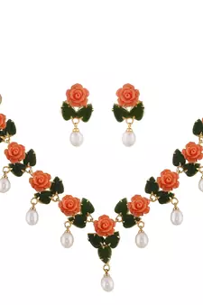 Natural Pearls N colourful Flower Necklace Set