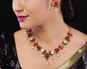 Natural Pearls N colourful Flower Necklace Set 2