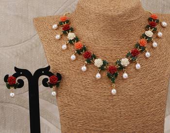Natural Pearls N colourful Flower Necklace Set 4