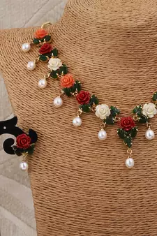 Natural Pearls N colourful Flower Necklace Set