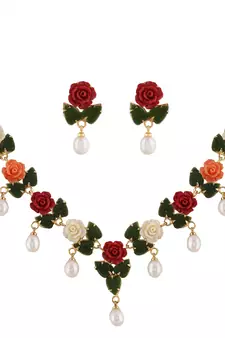 Natural Pearls N colourful Flower Necklace Set