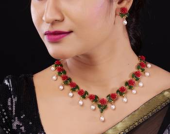 Natural pearls N colourful Flower Necklace Set 1
