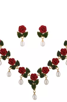 Natural pearls N colourful Flower Necklace Set