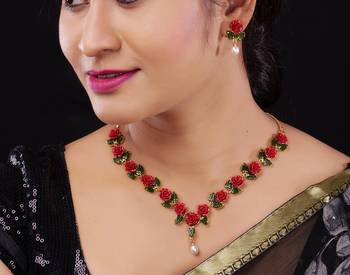 Natural Pearls N colourful Flower Necklace Set 1