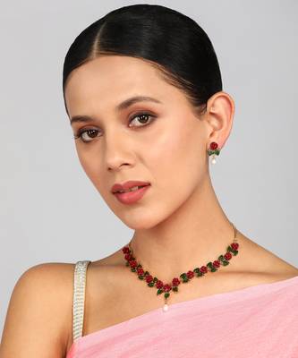 Natural Pearls N colourful Flower Necklace Set 2