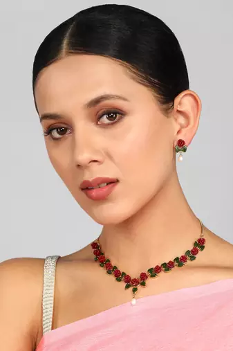 Natural Pearls N colourful Flower Necklace Set