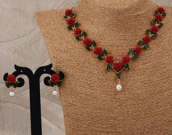 Natural Pearls N colourful Flower Necklace Set 3
