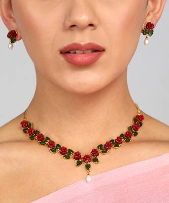 Natural Pearls N colourful Flower Necklace Set 4