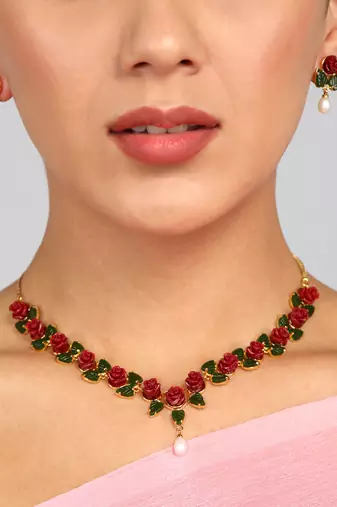 Natural Pearls N colourful Flower Necklace Set