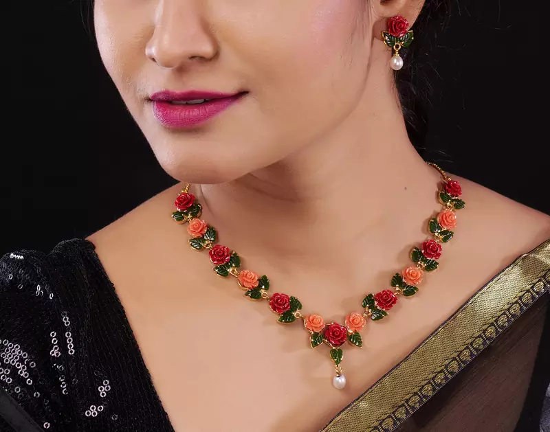 Natural pearls N colourful Flower Necklace Set With Certificate