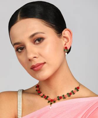 Multicolor Flolar and White Pearl Alloy Necklace Set 2