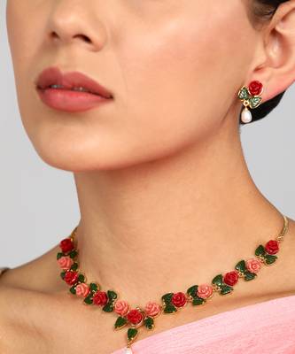 Multicolor Flolar and White Pearl Alloy Necklace Set 4