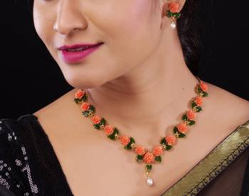 Natural Pearls N colourful Flower Necklace Set 3