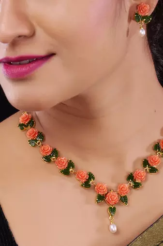 Natural Pearls N colourful Flower Necklace Set
