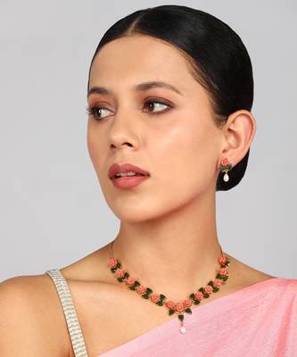Natural Pearls N colourful Flower Necklace Set 4