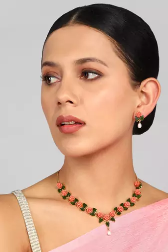 Natural Pearls N colourful Flower Necklace Set