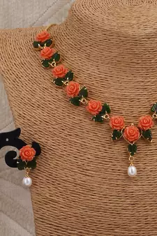 Natural Pearls N colourful Flower Necklace Set