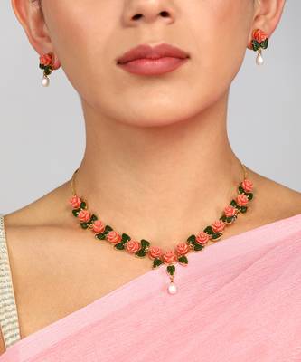 Natural Pearls N colourful Flower Necklace Set 6