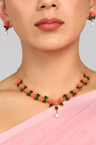 Natural Pearls N colourful Flower Necklace Set