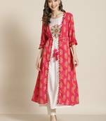 Juniper Fuschia Rayon Embroidered Jacket Style Kurta