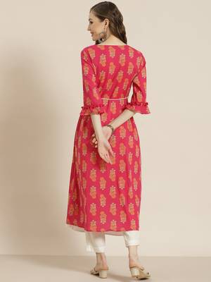 Juniper Fuschia Rayon Embroidered Jacket Style Kurta 3