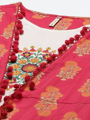 Juniper Fuschia Rayon Embroidered Jacket Style Kurta 4
