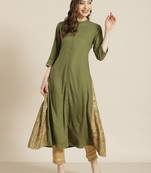 Juniper Olive Rayon Printed A-Line Kurta
