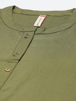 Juniper Olive Rayon Printed A-Line Kurta 4