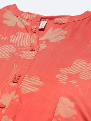 Juniper Coral Rayon Printed A-Line Kurta Palazzo Set 4