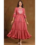 Juniper Rosepink Rayon Lurex Embroidered Tiered kurti
