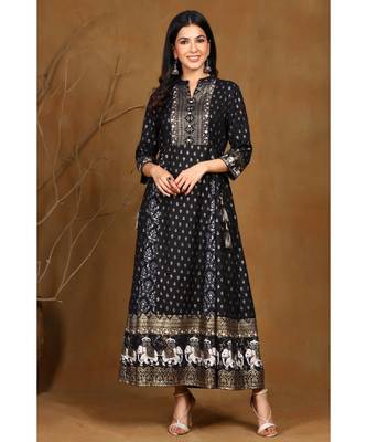 Juniper Black Rayon Printed Anarkali kurti 1